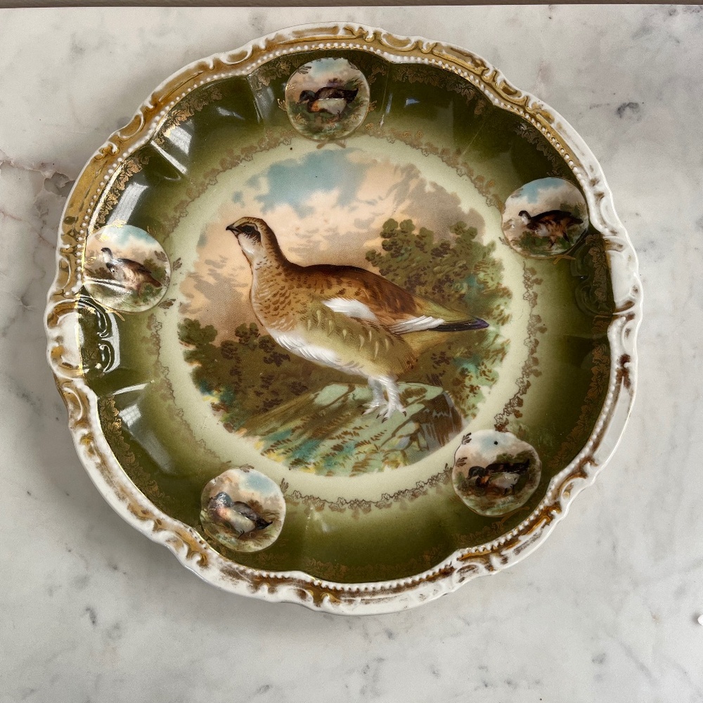 PORCELAIN PLATE PLATTER PLAQUE "Quail" "Birds" Bavarian Wall Mount